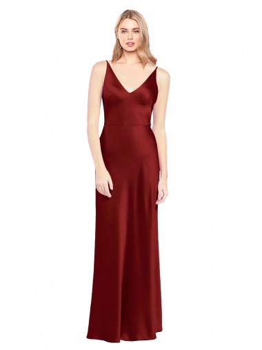 V-Back Burgundy A-Line V-Neck Long Formal Evening Gown / Prom Dress / Bridesmaid Dress York