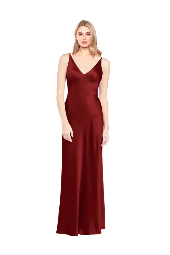 V-Back Burgundy A-Line V-Neck Long Formal Evening Gown / Prom Dress / Bridesmaid Dress York