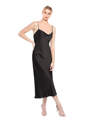 Low Back Black A-Line Cowl Neck Midi Length Formal Evening Gown / Prom Dress / Bridesmaid Dress York