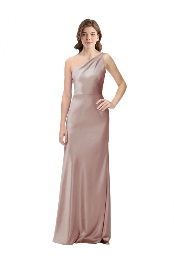 Open Back Dusty Pink Sheath One Shoulder Long Formal Evening Gown / Prom Dress / Bridesmaid Dress York