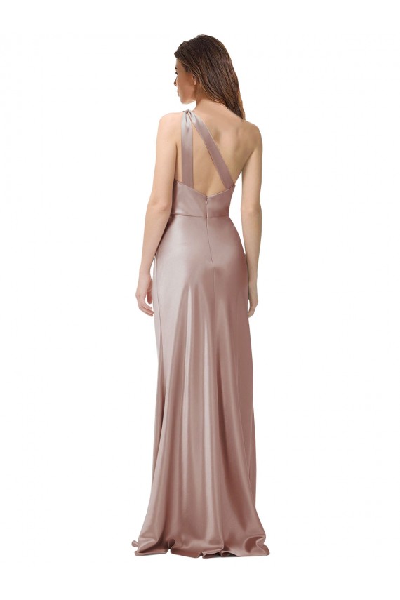 Open Back Dusty Pink Sheath One Shoulder Long Formal Evening Gown / Prom Dress / Bridesmaid Dress York