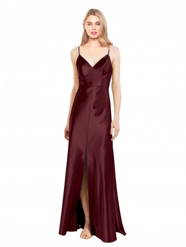 Burgundy Gold A-Line V-Neck Long Bridesmaid Dress / Evening Dress York