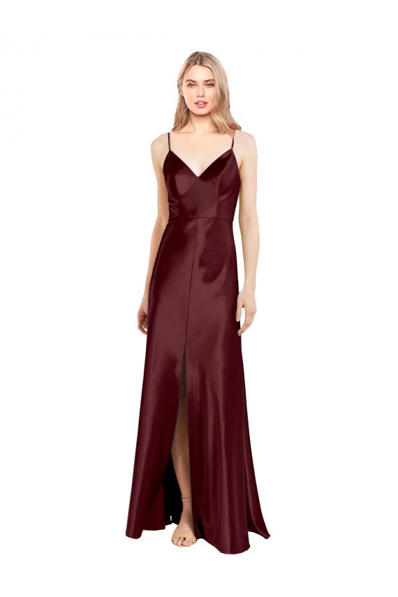Burgundy Gold A-Line V-Neck Long Bridesmaid Dress / Evening Dress York