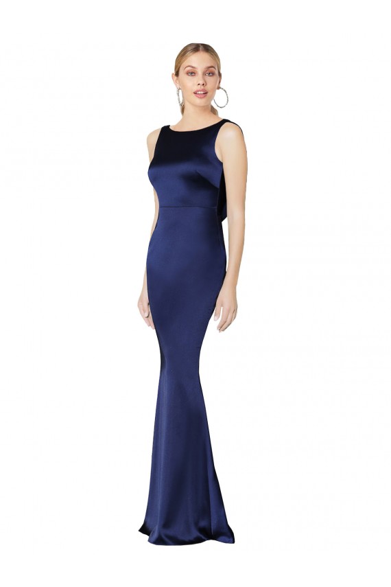 Low Back Dark Navy Sheath High Neck Long Formal Evening Gown / Prom Dress / Bridesmaid Dress York