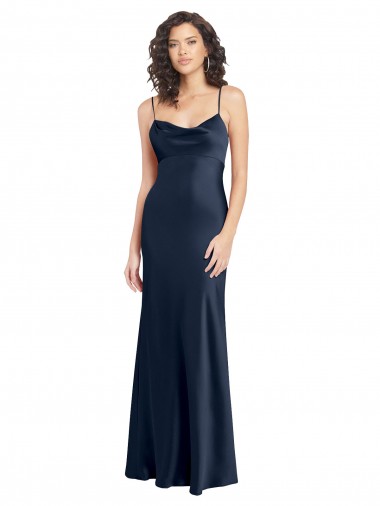 Open Back Dark Navy A-Line Cowl Neck Long Black Tie Evening Gown / Prom Dress / Bridesmaid Dress York