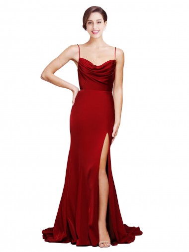 Open Back Burgundy Sheath Cowl Neck Sweep Train Black Tie Evening Gown / Prom Dress / Bridesmaid Dress York