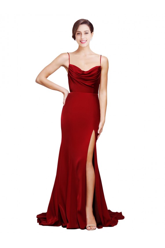 Open Back Burgundy Sheath Cowl Neck Sweep Train Black Tie Evening Gown / Prom Dress / Bridesmaid Dress York