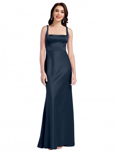 Low Back Dark Navy A-Line Square Neck Long Formal Evening Gown / Prom Dress / Bridesmaid Dress York