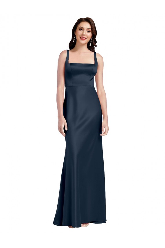 Low Back Dark Navy A-Line Square Neck Long Formal Evening Gown / Prom Dress / Bridesmaid Dress York
