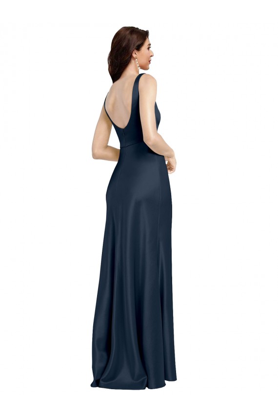 Low Back Dark Navy A-Line Square Neck Long Formal Evening Gown / Prom Dress / Bridesmaid Dress York