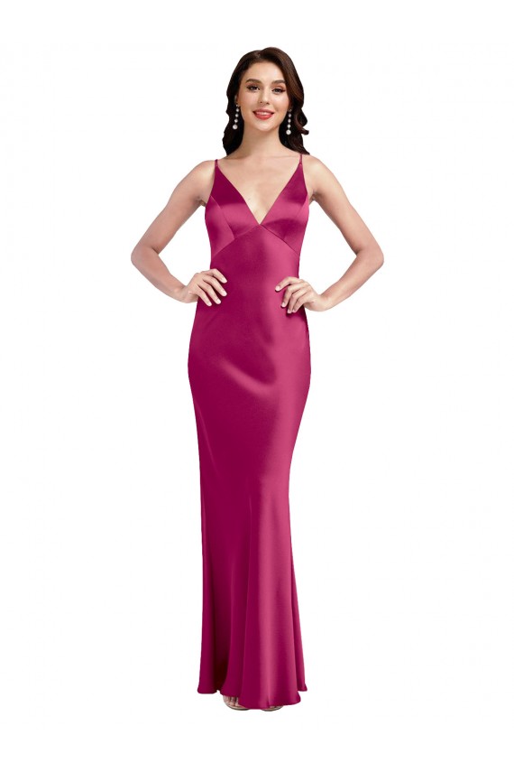 Low Back Fuchsia A-Line V-Neck Long Formal Evening Gown / Prom Dress / Bridesmaid Dress York