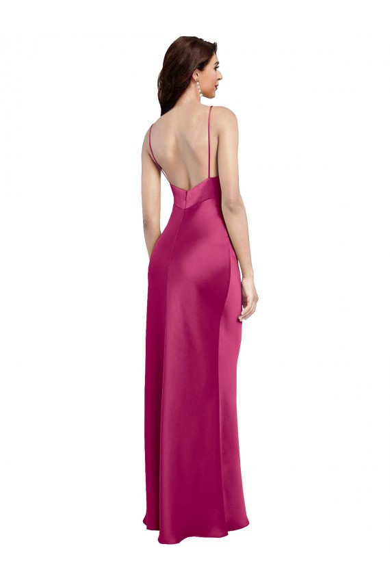 Low Back Fuchsia A-Line V-Neck Long Formal Evening Gown / Prom Dress / Bridesmaid Dress York