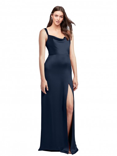 Low Back Dark Navy A-Line Cowl Neck Long Formal Evening Gown / Prom Dress / Bridesmaid Dress York