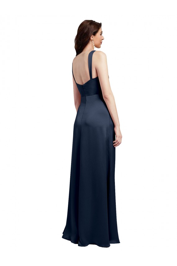 Low Back Dark Navy A-Line Cowl Neck Long Formal Evening Gown / Prom Dress / Bridesmaid Dress York