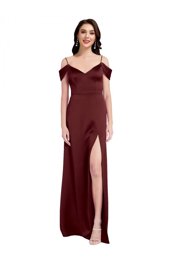 Burgundy Gold A-Line V-Neck Sleeveless Long Formal Dress / Bridesmaid Dress York
