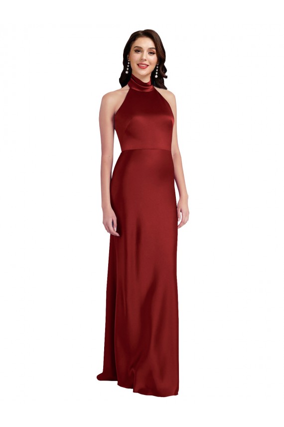 Open Back Burgundy A-Line Halter Neck Long Black Tie Evening Gown / Prom Dress / Bridesmaid Dress York