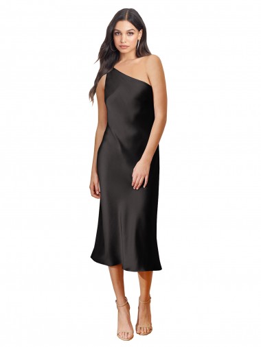 Black Sheath One Shoulder Midi Length Black Tie Evening Dress / Prom Dress / Bridesmaid Dress York