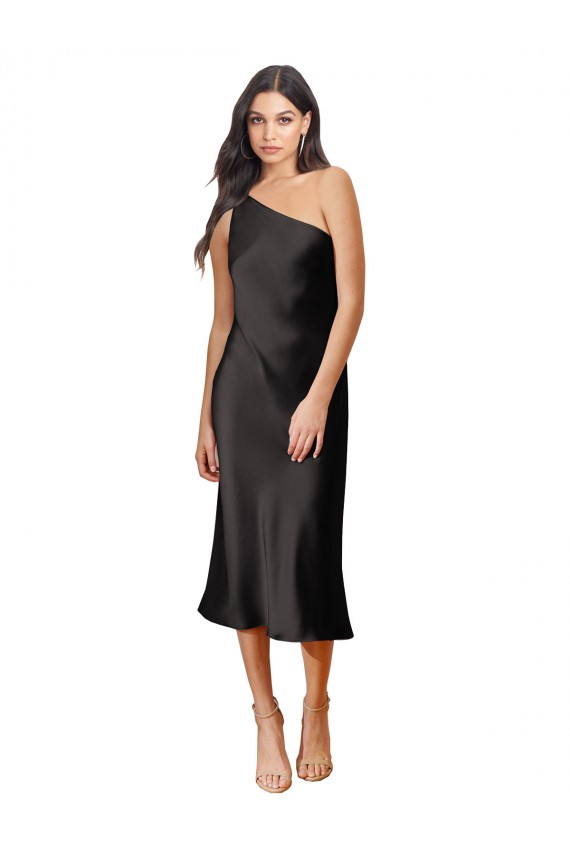 Black Sheath One Shoulder Midi Length Black Tie Evening Dress / Prom Dress / Bridesmaid Dress York