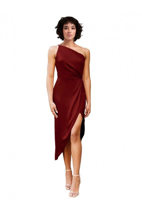 Burgundy Sheath One Shoulder Midi Length Black Tie Evening Gown / Prom Dress / Bridesmaid Dress York