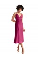 Low Back Fuchsia A-Line V-Neck Midi Length Formal Evening Gown / Prom Dress / Bridesmaid Dress York