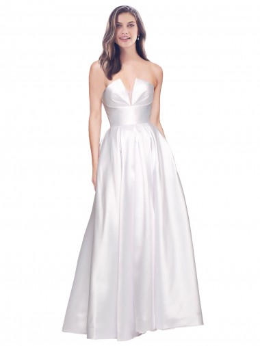 Low Back White A-Line Strapless Long Formal Evening Gown / Prom Dress / Bridesmaid Dress York