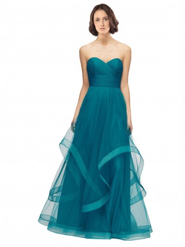 Turquoise A-Line Strapless Long Bridesmaid Dress York
