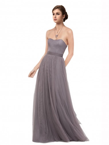 V-Back Pewter A-Line Spaghetti Straps Long Bridesmaid Dress York