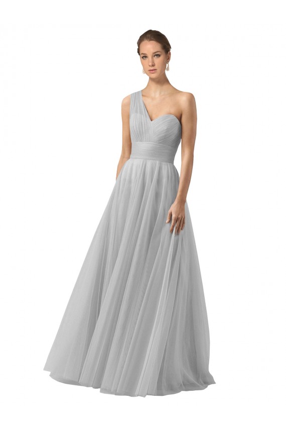 Silver A-Line One Shoulder Long Bridesmaid Gown York