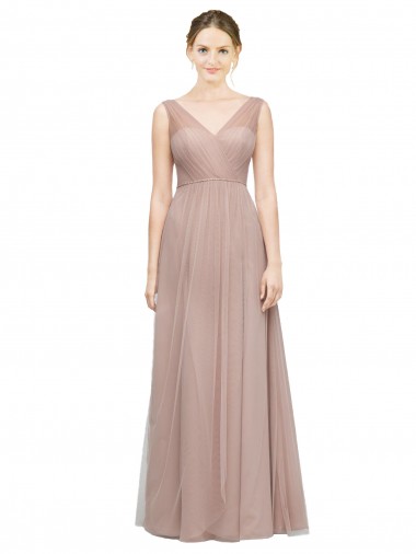 Blush A-Line V-Neck Long Bridesmaid Dress York
