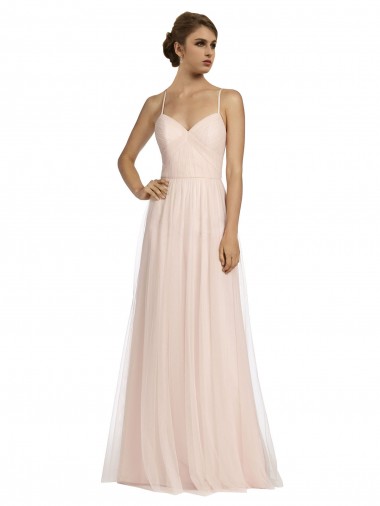 Pink A-Line Spaghetti Straps Long Bridesmaid Dress York