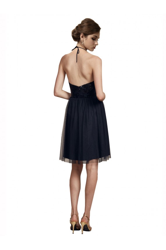 Black A-Line Halter Neck Knee Length Bridesmaid Gown York