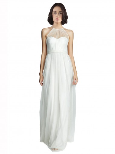 White A-Line High Neck Long Bridesmaid Dress York
