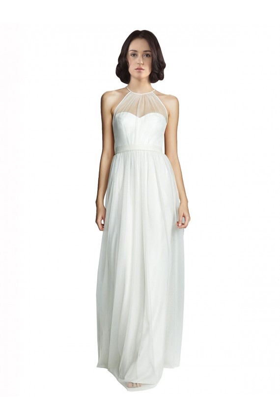 White A-Line High Neck Long Bridesmaid Dress York