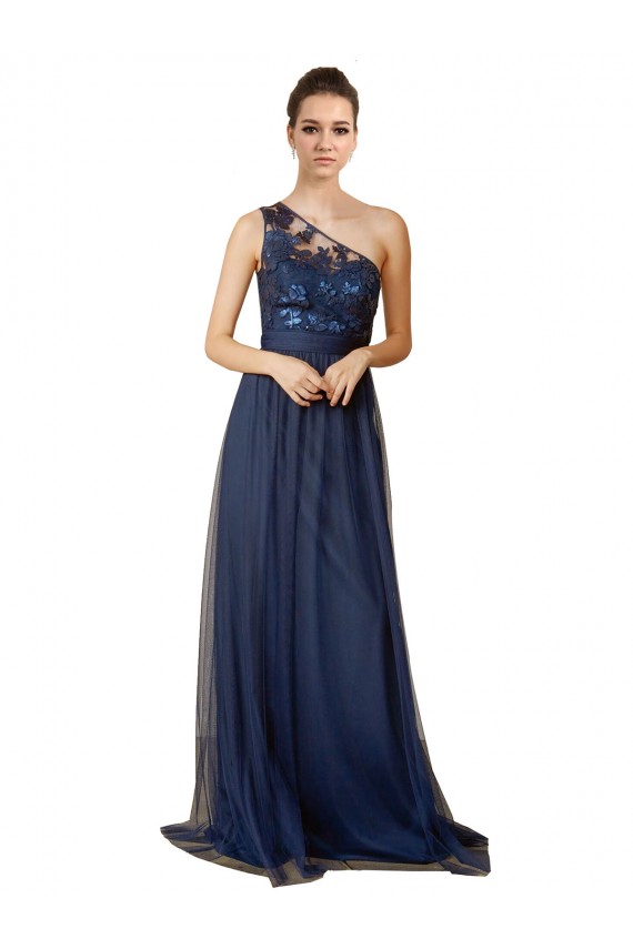 Dark Navy A-Line One Shoulder Sweep Train Bridesmaid Dress York