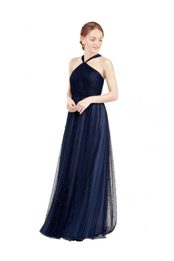 Navy Blue A-Line Halter Neck Long Bridesmaid Dress / Evening Dress York