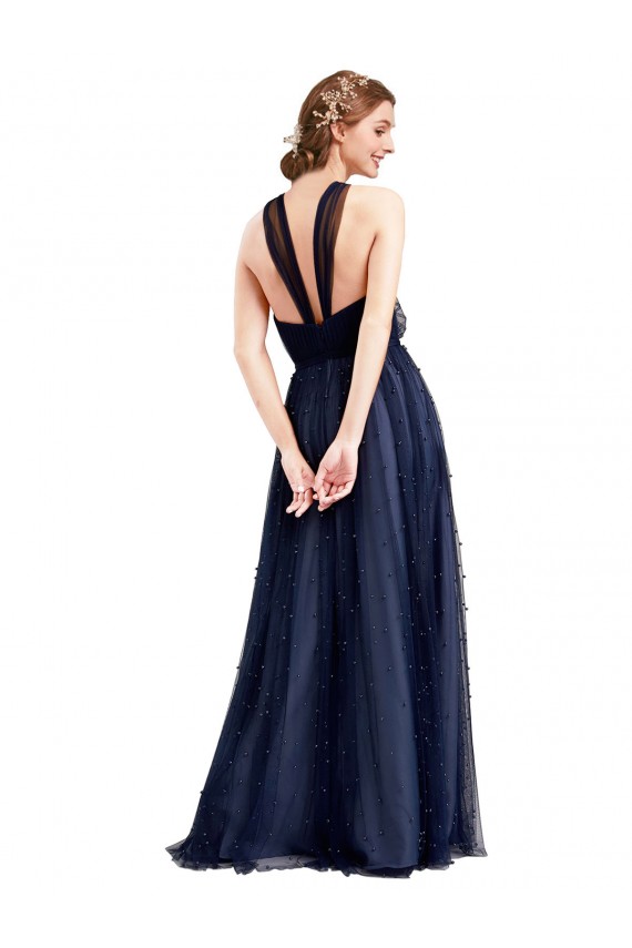 Navy Blue A-Line Halter Neck Long Bridesmaid Dress / Evening Dress York