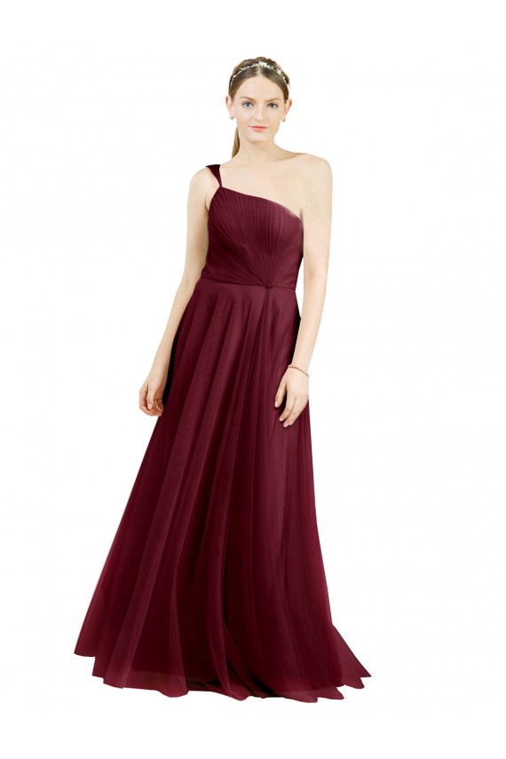 Burgundy A-Line One Shoulder Sleeveless Long Semi Formal Evening Dress / Bridesmaid Dress York