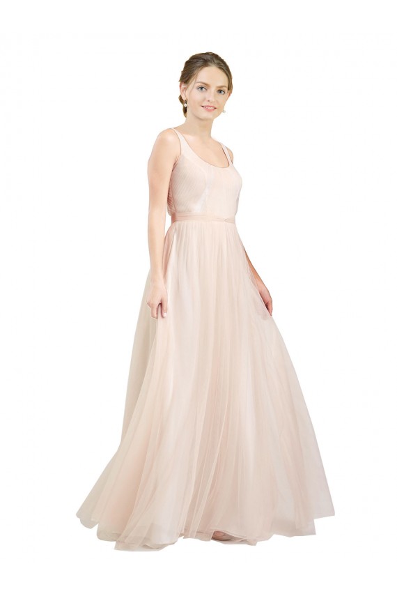 Open Back Pink A-Line Scoop Neck Long Semi Formal Evening Dress / Bridesmaid Dress York