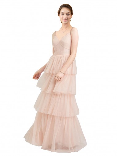 Pink A-Line V-Neck Long Semi Formal Evening Dress / Bridesmaid Dress York