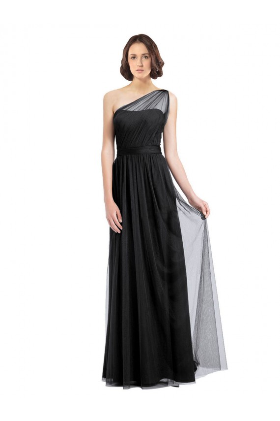 Black A-Line One Shoulder Sleeveless Long Bridesmaid Dress York