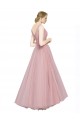 V-Back Pink A-Line V-Neck Long Bridesmaid Dress York