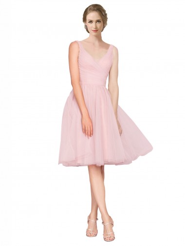 Pink A-Line V-Neck Knee Length Bridesmaid Gown York