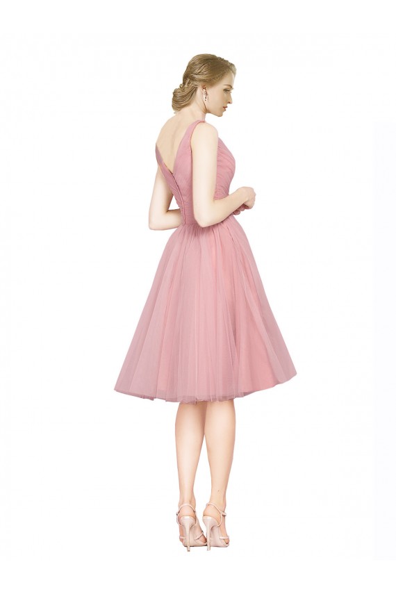 Pink A-Line V-Neck Knee Length Bridesmaid Gown York