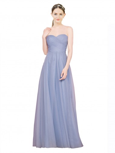 Low Back Light Sky Blue A-Line Strapless Sleeveless Long Formal Dress / Bridesmaid Dress York