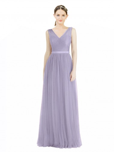 V-Back Lilac A-Line V-Neck Long Bridesmaid Dress York