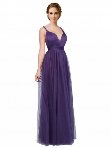 Low Back Purple A-Line Bateau Neck Long Bridesmaid Dress York