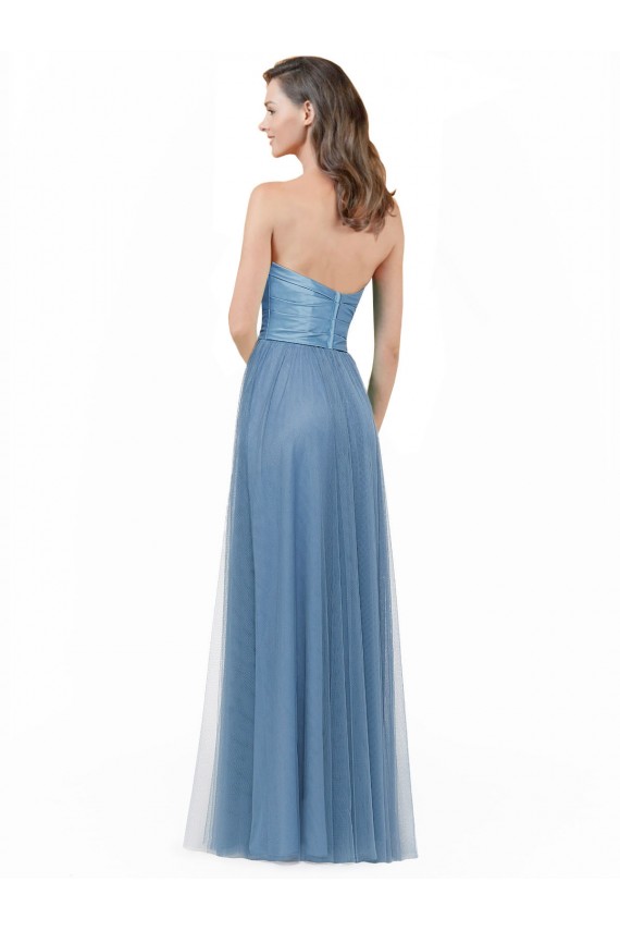 Low Back Satin & Tulle A-Line Strapless Sleeveless Long Bridesmaid Dress York