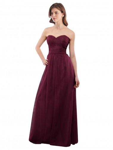 Low Back Burgundy A-Line Strapless Long Bridesmaid Dress York