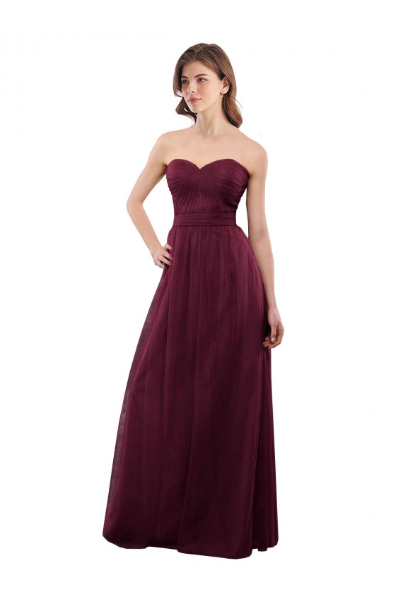 Low Back Burgundy A-Line Strapless Long Bridesmaid Dress York