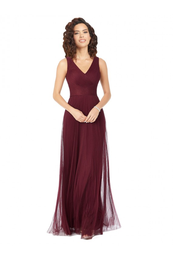 Burgundy Gold A-Line V-Neck Long Bridesmaid Dress York